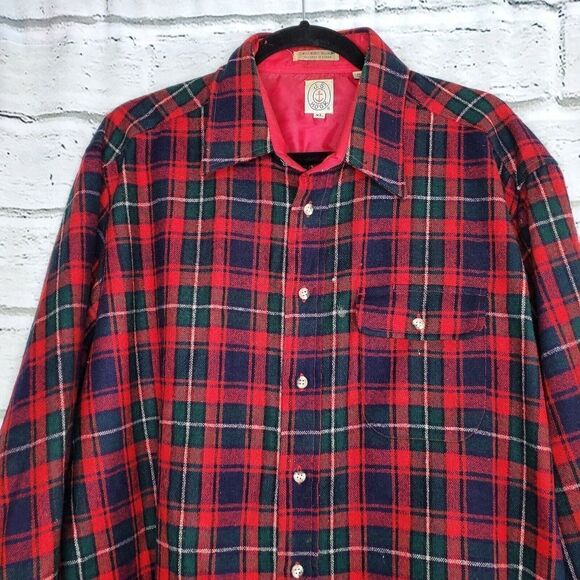 Vintage J.G. Hook Plaid Wool Blend Red Green Button Up Shirt XL - Picture 3 of 7
